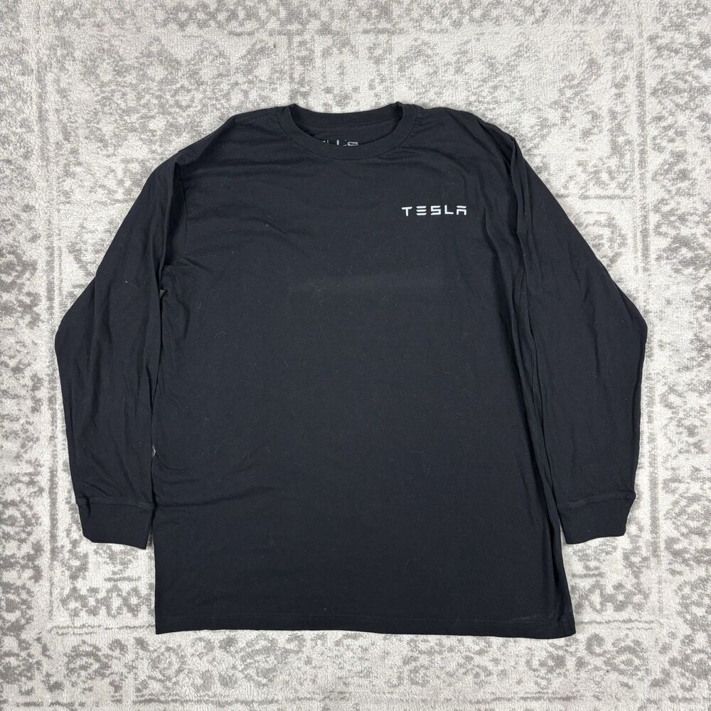 Tesla T-Shirt Men's Black Long Sleeve Cotton Top Logo Vehicle Car Size Large